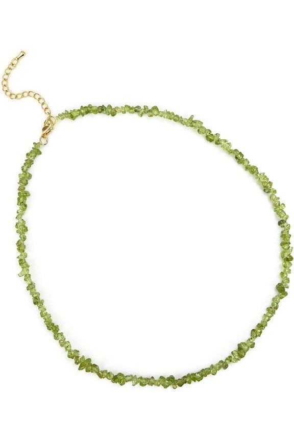 Peridot Necklace, Handmade Natural Chip Gemstone Beaded Necklace Peridot Jewelry, 18k Gold Plated August Birthstone Necklace for Women[v8966]