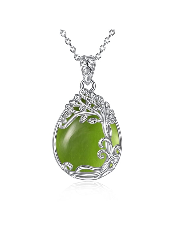 Peridot Necklace Sterling Silver Green Tree of Life Pendant Necklace Natural Stone Peridot Necklace Jewelry Gifts for Women (QQ-Tree of Life Green Peridot Necklace)
