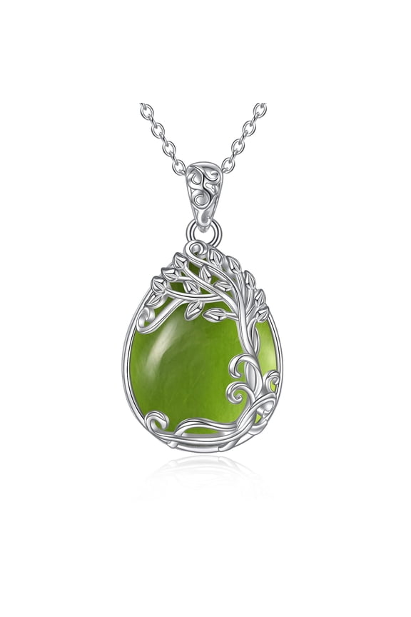 Peridot Necklace Sterling Silver Green Tree of Life Pendant Necklace Natural Stone Peridot Necklace Jewelry Gifts for Women (QQ-Tree of Life Green Peridot Necklace)