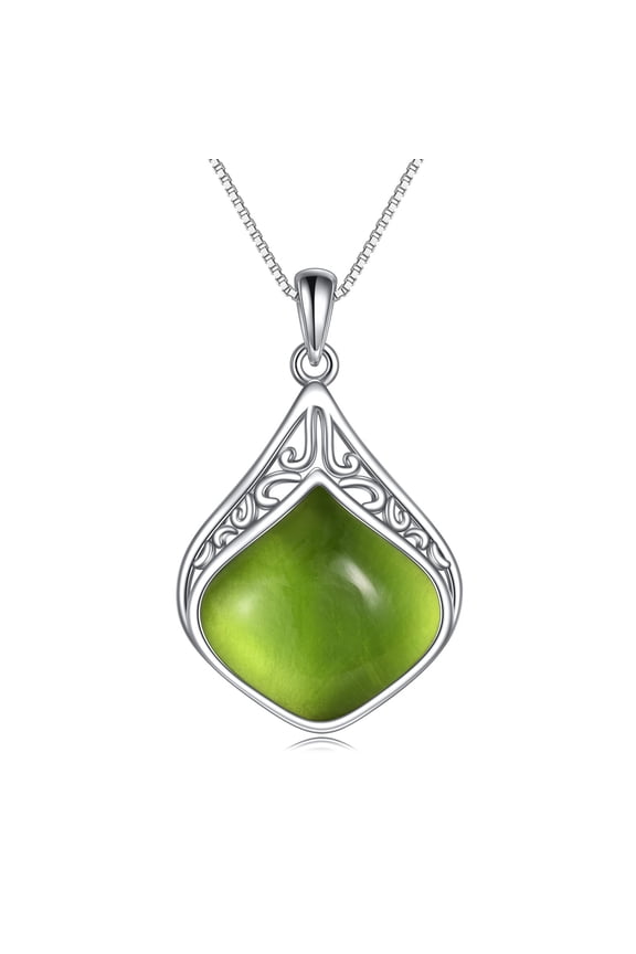 Peridot Pendant Necklace Jewelry Sterling Silver Filigree Irish Green Teardrop Necklace Natural Stone Peridot Necklace Jewelry Christmas Gifts for Women