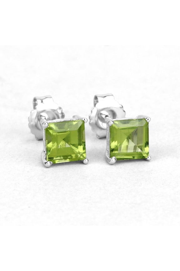 Peridot Prince-Cut Stud Earrings Gold Plated Silver, August Birthstone Earrings, Green Gemstone, Gifts for Her
