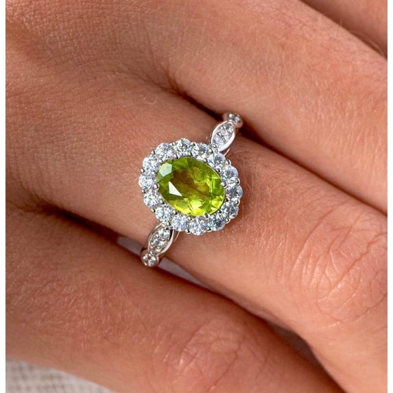 Peridot Ring - August Birthstone Jewelry - Statement Ring - Engagement Ring - Rectangle Ring - Cocktail Ring - Prong Ring