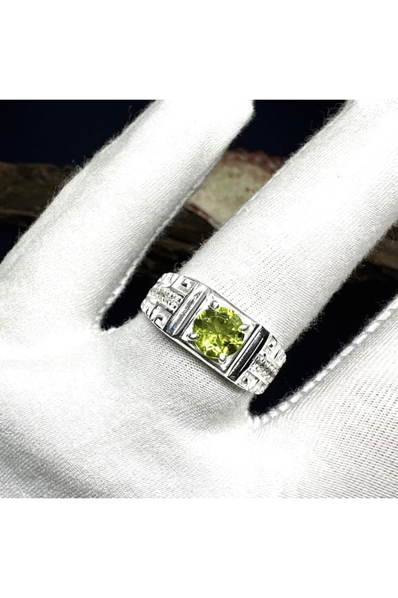 Peridot Ring for Men: Greek Sterling Silver Statement Jewelry