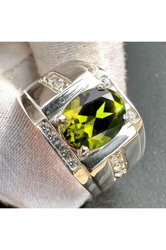 Peridot Ring for Men in Sterling Silver | Natural Green Gemstone Jewelry | Elegant Gift for Him