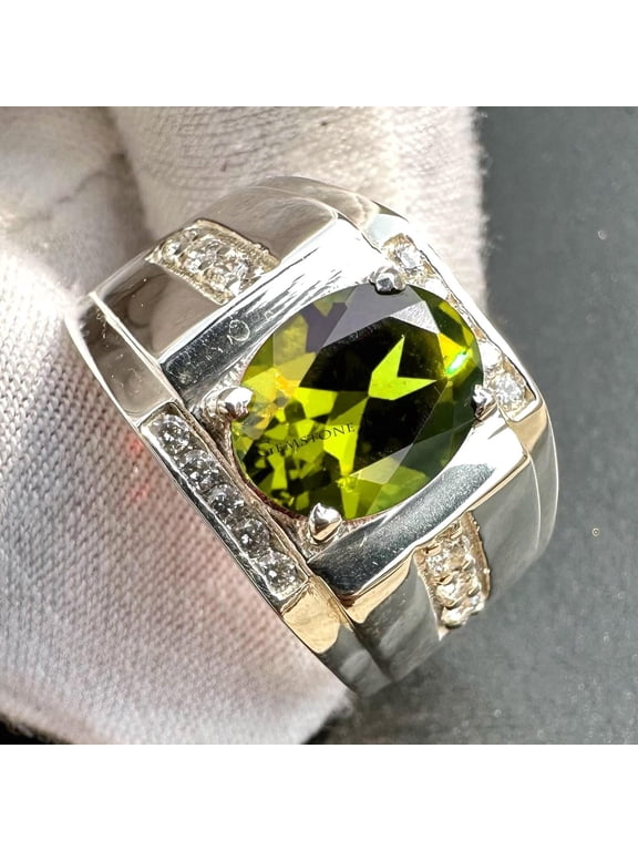 Peridot Ring for Men in Sterling Silver | Natural Green Gemstone Jewelry | Elegant Gift for Him