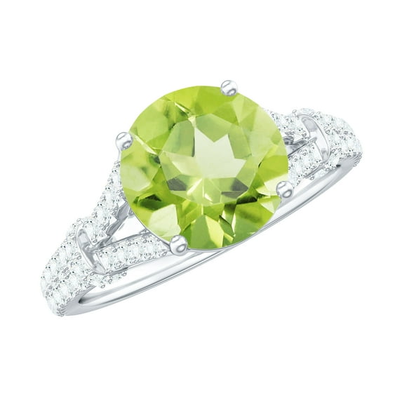 Rosec Jewels Natural Peridot Engagement Ring 2 Carat - 8 mm - AAA Grade - Split Shank Ring for Women - With Jewelry Box, 925 Sterling Silver, US 4.00