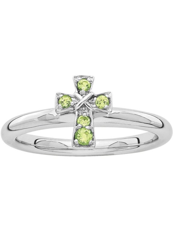 Peridot Sterling Silver Rhodium Cross Ring
