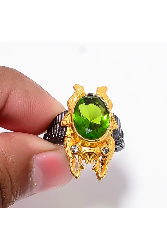 Peridot & White Topaz 925 Sterling Silver Frog Ring S.7 R8755, Christmas Gift
