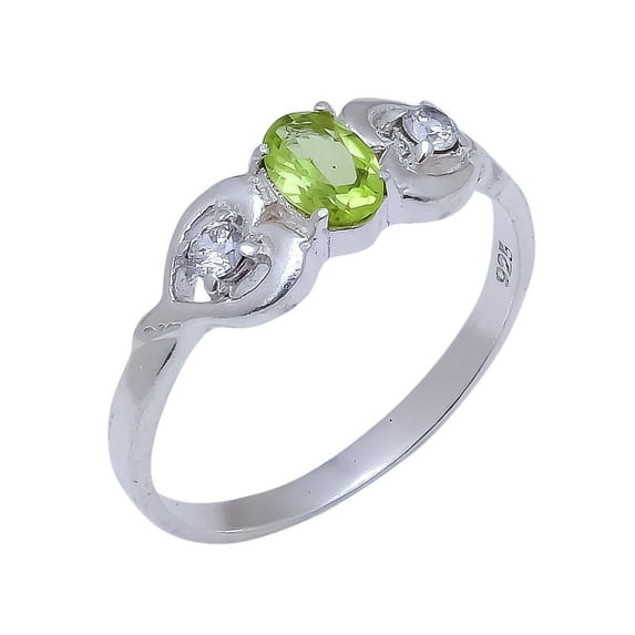 Peridot, White Topaz Natural Gemstone 925 Sterling Silver Ring For Her CR-21-6