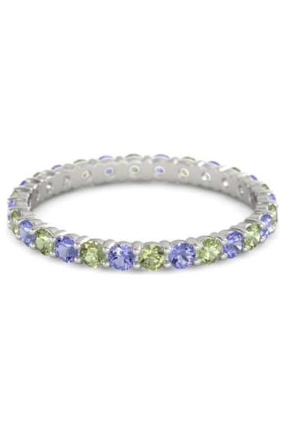 Peridot With Iolite Round 2.50 MM Eternity 925 Sterling Silver Women Stacking Ring Jewelry