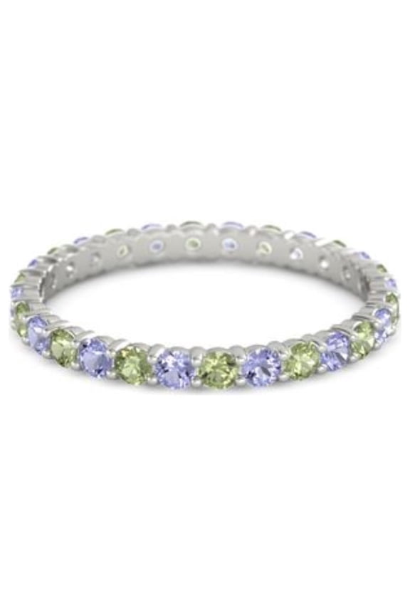 Peridot With Tanzanite Round 2.50 MM Eternity 925 Sterling Silver Women Stacking Ring