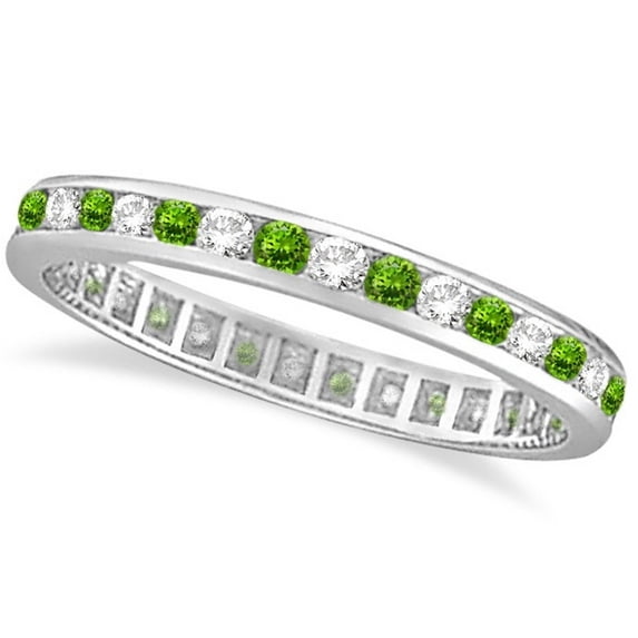Peridot and Diamond Channel-Set Eternity Ring 14k White Gold (1.04ct)