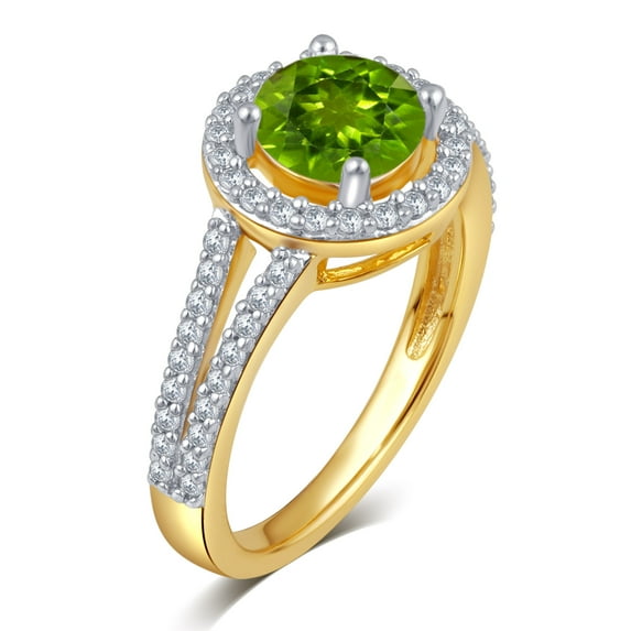 Peridot and White Sapphire Halo Birthstone Ring in Sterling Silver
