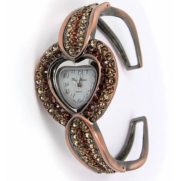 Perie Berni Rhinestone Heart Face Women's Quartz Bangle Watch - Copper Color - WT-L80521COP