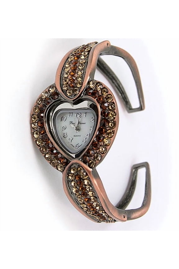Perie Berni Rhinestone Heart Face Women's Quartz Bangle Watch - Copper Color - WT-L80521COP