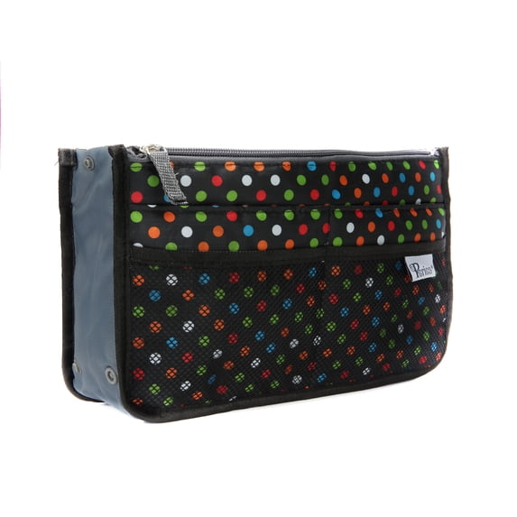 Periea Chelsy Purse Organizer - Handbag, Tote, Bag Organizer Insert - 13 Pockets, 3 Sizes, 39 Colors (Black with Multi-color Dots, Small)
