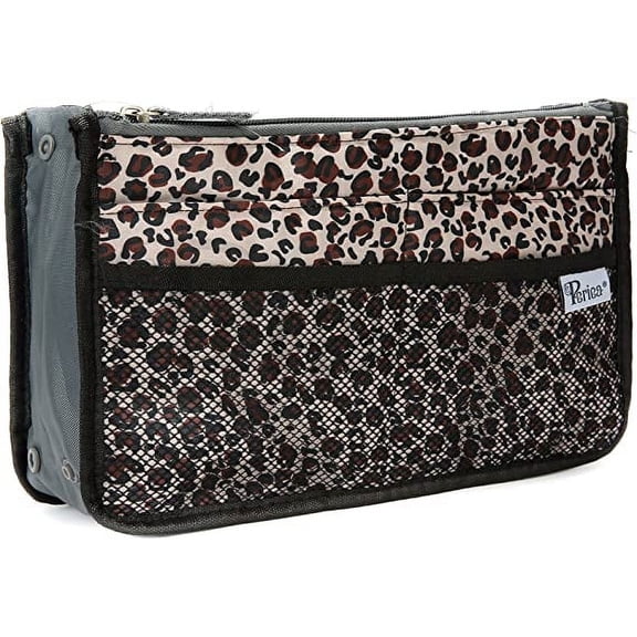 Periea Chelsy Purse Organizer - Handbag, Tote, Bag Organizer Insert - 13 Pockets, 3 Sizes, 39 Colors (Gold Leopard, Small)