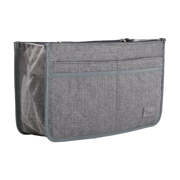 Periea Chelsy Purse Organizer - Handbag, Tote, Bag Organizer Insert - 13 Pockets, 3 Sizes, 39 Colors (Gray Linen, Large)