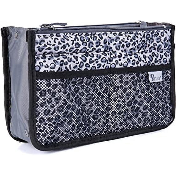 Periea Chelsy Purse Organizer - Handbag, Tote, Bag Organizer Insert - 13 Pockets, 3 Sizes, 39 Colors (Silver Leopard, Small)