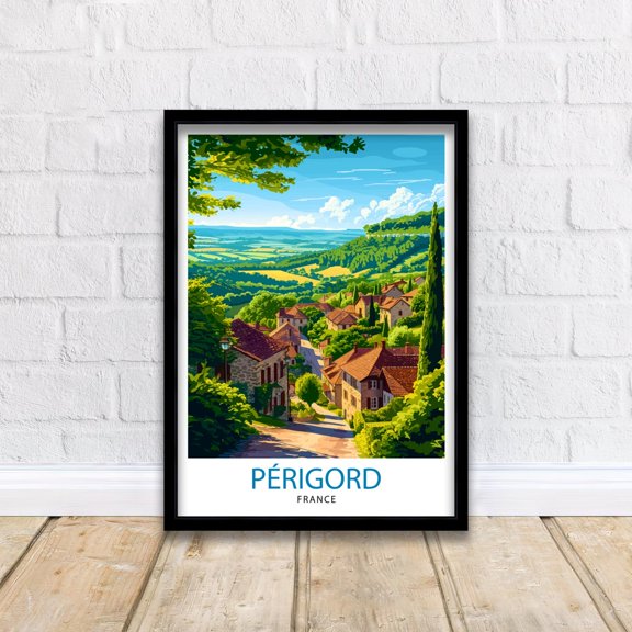 Perigord Noir France Printdordogne Valley Art Medieval Village French Countryside Wall Decor Historic Chateaux Illustration