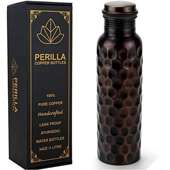 Perilla Home 100% Antique Diamond 1 Litre Pure Copper Bottle With Leak Proof Contains Ayurveda Health Benefits For Drinking Water For Men Women Gym Yoga Travelling Hiking Indoor | Outdoor | Office |