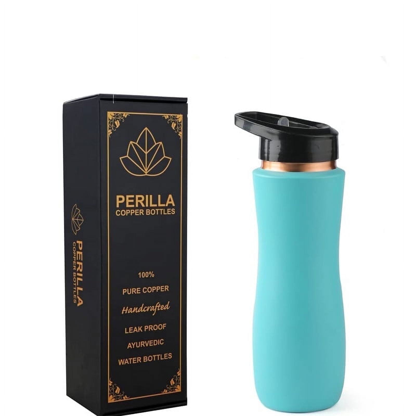 Perilla Home 100% Aqua Blue Pure Copper Bottle With Sipper & Lid 25.37 Oz Ayurvedic Bottle With Leak Proof Contains Health Benefits For Drinking Water For Men Women Gym Yoga Indoor Outdoor Office
