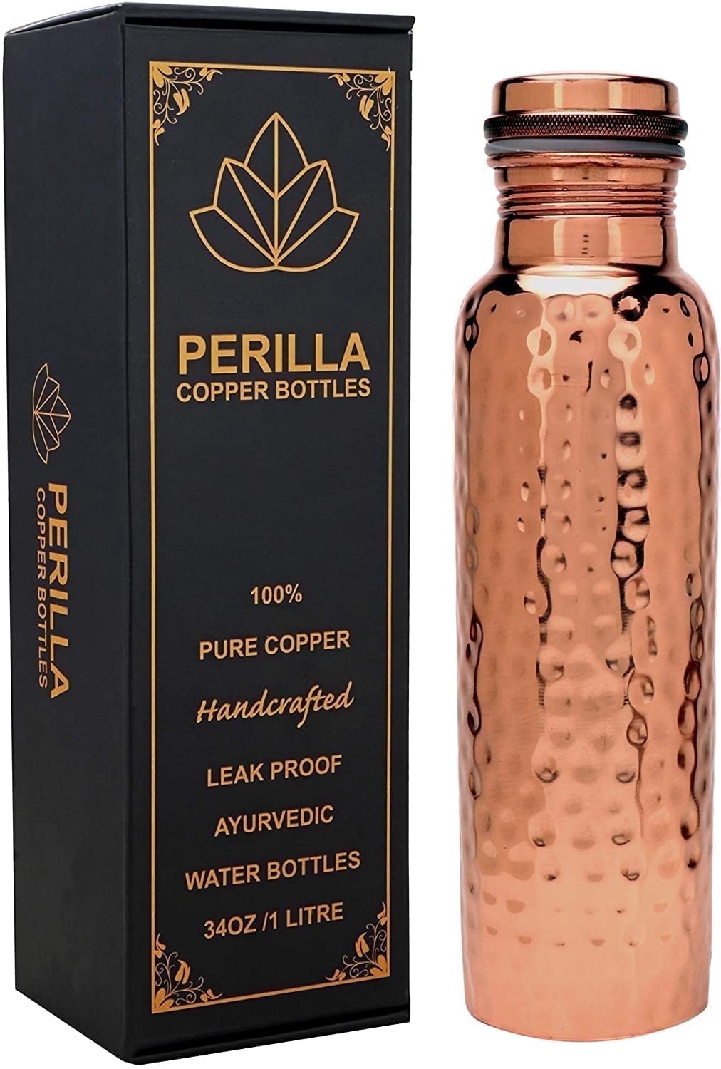 Perilla Home 100% Hammered (1 Litre ) Pure Copper Bottle With Leak Proof Contains Ayurveda Health Benefits For Drinking Water For Men Women Gym Yoga |Travelling | Hiking | Indoor | Outdoor | Office |