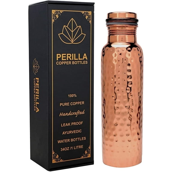 Perilla Home 100% Hammered (1 Litre ) Pure Copper Bottle With Leak Proof Contains Ayurveda Health Benefits For Drinking Water For Men Women Gym Yoga |Travelling | Hiking | Indoor | Outdoor | Office |
