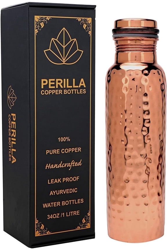 100% Hammered (1 Litre ) Pure Copper Bottle With Leak Proof Contains Ayurveda Health Benefits For Drinking Water For Men Women Gym Yoga |Travelling | Hiking | Indoor | Outdoor | Office |