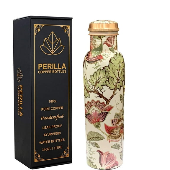 Perilla Home 100% Multi Floral Printed Copper Bottle With 34 Oz Leak Proof Contains Ayurveda Health Benefits For Drinking Water For Men Women Gym Yoga Travelling Hiking | Indoor | Outdoor | Office |