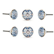 Perilla Home Aster Blue Ceramic Knob ( Set Of 6 )Round Shape Printed Knobs Pull And Push For Handles, Cabinet, Drawer, Door, Wardrobe, Home Interior Decorative Item