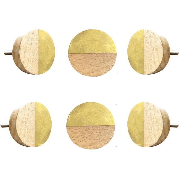 Perilla Home Dolores Brass Wood Round pack of 6 Brass Metal Interior Exterior Passage Kitchen Cabinets Knobs Multi Design Antique Drawer Knobs Handmade For Closet Hallway Doors Bedrooms Bathroom