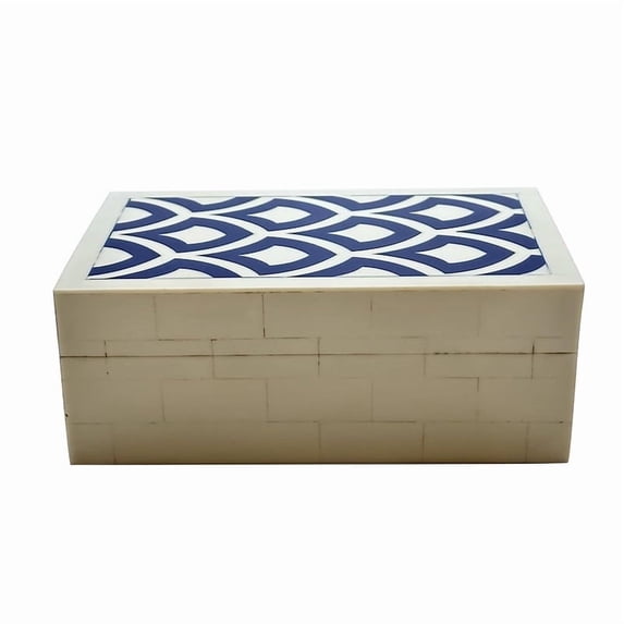 Perilla Home Home Decor Decorative Storage Wooden Boxes Irusu Keepsake Box Gifts For All Blue and off white