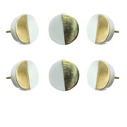 Perilla Home Luna Marble Knob Set of 6 Round Shape Knobs Pull And Push For Handles Cabinet Door Home Interior Decorative Knobs for Home Kitchen Cupboard Dresser Wardrobe Drawer Pulls White and Gold