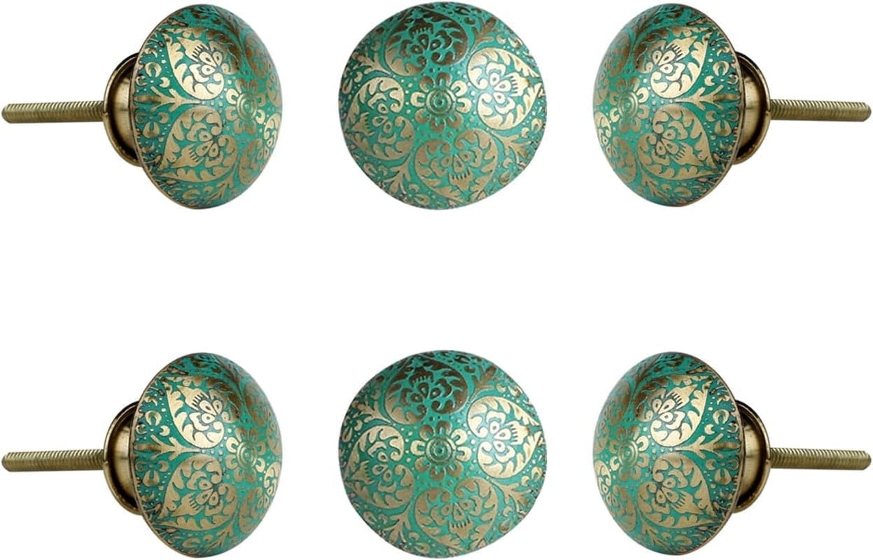 Perilla Home Set of 6 Bologna Knobs Decorative Chrome Knobs for Room Kitchen Cabinet Hardware Cupboard Door Knobs Dresser Wardrobe and Drawer Pulls (Sea Green)