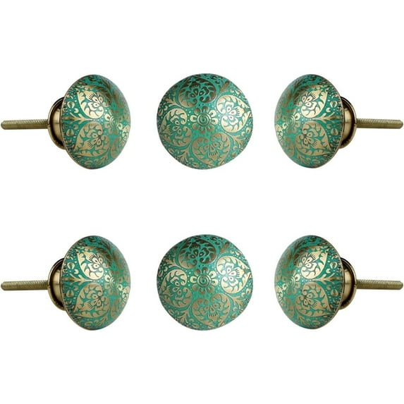 Perilla Home Set of 6 Bologna Knobs Decorative Chrome Knobs for Room Kitchen Cabinet Hardware Cupboard Door Knobs Dresser Wardrobe and Drawer Pulls (Sea Green)
