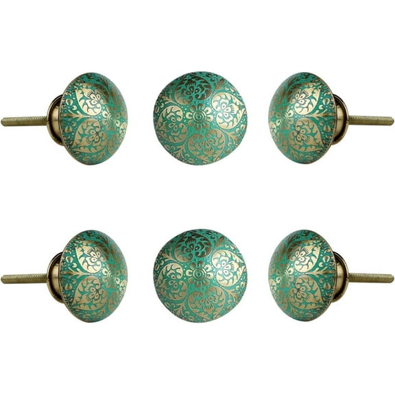 Perilla Home Set of 6 Bologna Knobs Decorative Chrome Knobs for Room Kitchen Cabinet Hardware Cupboard Door Knobs Dresser Wardrobe and Drawer Pulls (Sea Green)