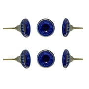 Perilla Home Set of 6 Ceramic Knobs Decorative Round Knobs for Home Kitchen Cabinet Vintage Hardware Cupboard Door Dresser Wardrobe Drawer Pulls (Dark Blue)