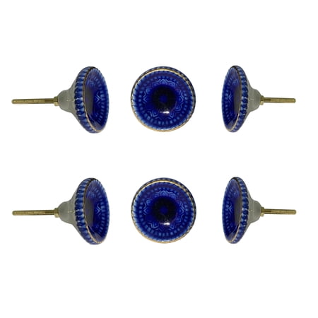 Perilla Home Set of 6 Ceramic Knobs Decorative Round Knobs for Home Kitchen Cabinet Vintage Hardware Cupboard Door Dresser Wardrobe Drawer Pulls (Dark Blue)