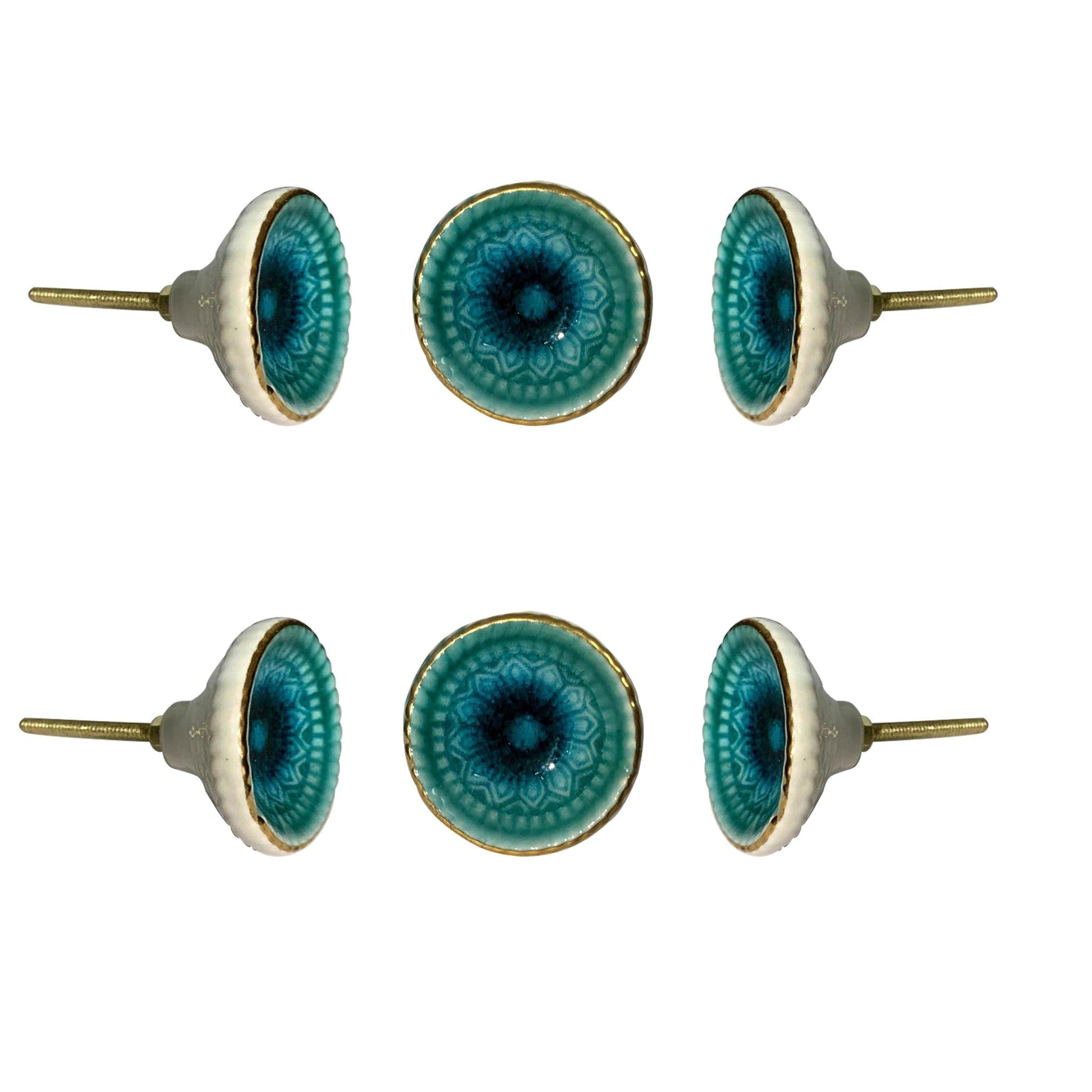Perilla Home Set of 6 Ceramic Knobs Decorative Round Knobs for Home Kitchen Cabinet Vintage Hardware Cupboard Door Dresser Wardrobe Drawer Pulls (Turquoise)