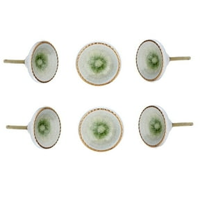 Perilla Home Set of 6 Ceramic Knobs Decorative Round Knobs for Home Kitchen Cabinet Vintage Hardware Cupboard Door Dresser Wardrobe Drawer Pulls (White)