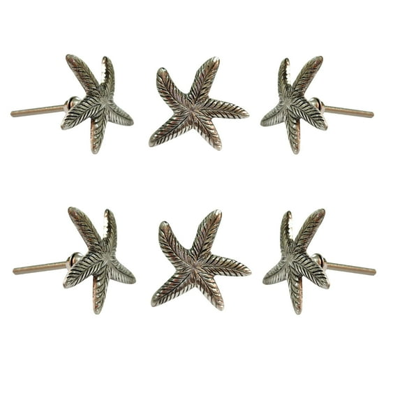Perilla Home Set of 6 Chrome Starfish Metal Knobs Pull And Push For Handles Cabinet Door Home Interior Decorative Knobs for Home Kitchen Cupboard Bedroom Dresser Wardrobe Drawer Pulls