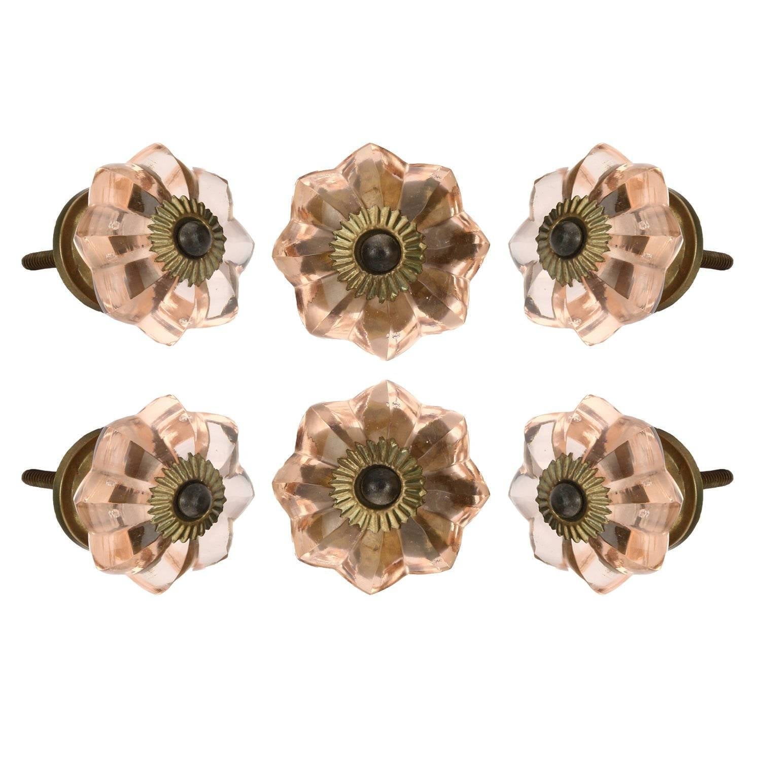 Perilla Home Set of 6 Crystal Knobs for Cabinet & Drawers Decorative Glass Knobs for Home Kitchen Cabinet Hardware Cupboard Glass Door Dresser Wardrobe and Drawer Pulls (Peach & Black)