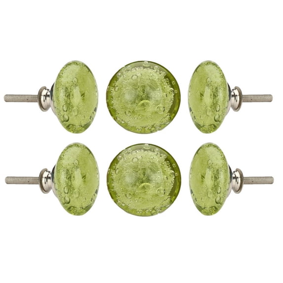 Perilla Home Set of 6 Crystal Knobs for Cabinet & Drawers Decorative Glass Knobs for Home Kitchen Cabinet Hardware Cupboard Glass Door Dresser Wardrobe and Drawer Pulls (Olive Green)