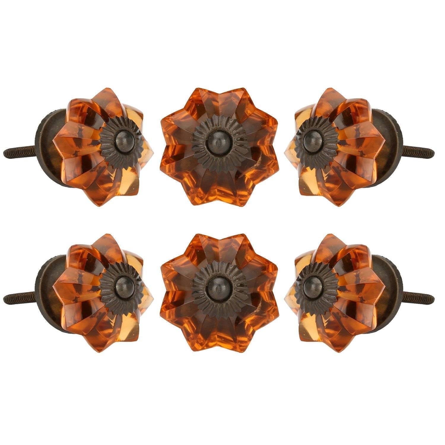 Perilla Home Set of 6 Crystal Knobs for Cabinet & Drawers Decorative Vintage Glass Knobs for Home Kitchen Cabinet Hardware Cupboard Glass Door Dresser Wardrobe and Drawer Pulls (Amber)