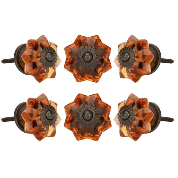Perilla Home Set of 6 Crystal Knobs for Cabinet & Drawers Decorative Vintage Glass Knobs for Home Kitchen Cabinet Hardware Cupboard Glass Door Dresser Wardrobe and Drawer Pulls (Amber)