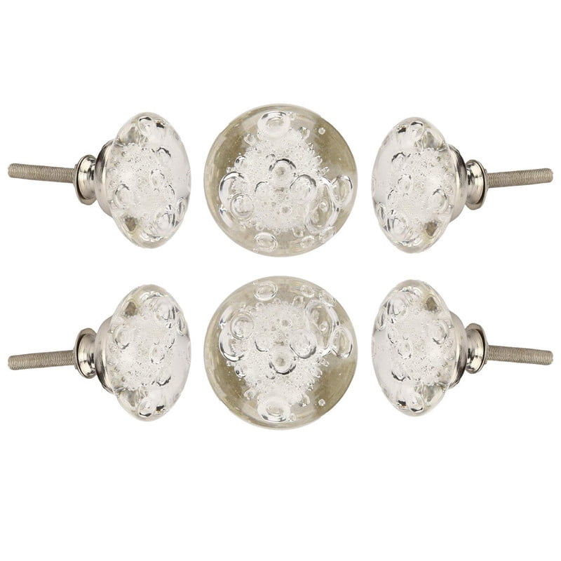 Perilla Home Set of 6 Crystal Knobs Decorative Glass Knobs for Home Kitchen Cabinet Vintage Hardware Cupboard Door Dresser Wardrobe Drawer Pulls (Clear)