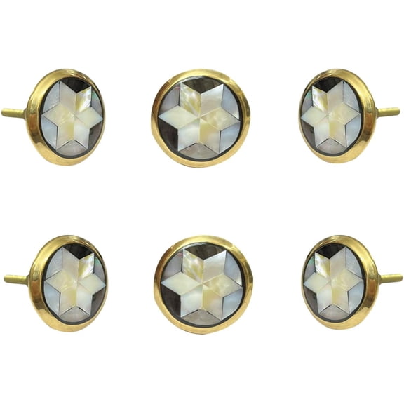 Perilla Home Set of 6 Knobs for Cabinet & Drawers Mother of Pearl Brass Knobs Decorative Vintage Knobs for Home Kitchen Cabinet Hardware Cupboard Door Dresser Wardrobe & Drawer Pulls (Star Knobs)