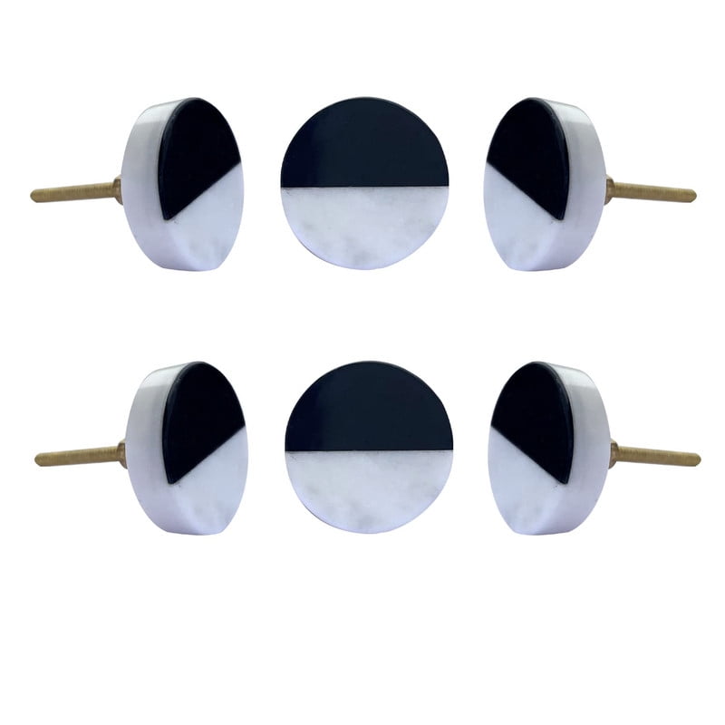Perilla Home Set of 6 Marble Knobs for Cabinet & Drawers Decorative Luna Knobs for Home Kitchen Cabinet Hardware Cupboard Glass Door Dresser Wardrobe and Drawer Pulls (Black & White)