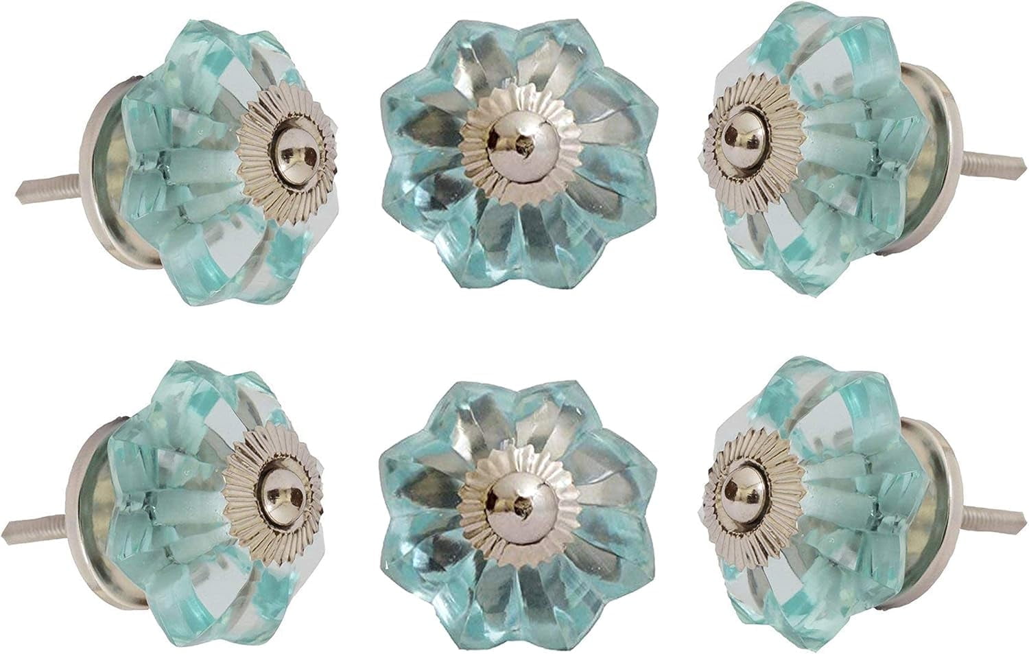 Perilla Home Set of 6 Melon Crystal Cabinet Knobs for Drawers Decorative Vintage Glass Knobs for Home Kitchen Cupboard Glass Door Dresser Wardrobe and Drawer Pulls (Light Blue)